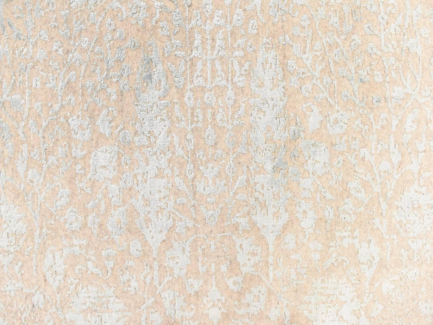 6'x6' Peach Color, Broken Cypress Tree Design, Wool and Silk, Thick and Plush, Hand Loomed, Round, Oriental Rug HR78693 - Image 4