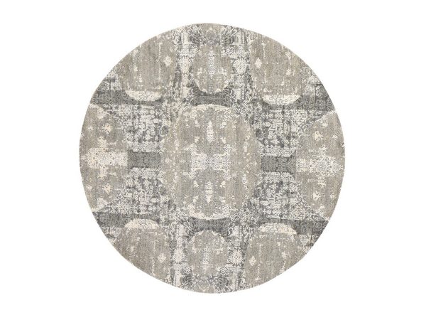 6'x6' Pastel Gray, Jewellery Design, Wool and Pure Silk, Hand Knotted, Round, Oriental Rug HR78694