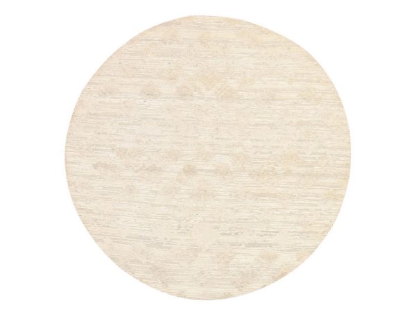6'x6' Lace White, Modern Design, Hand Spun Undyed Natural Wool, Hand Knotted, Round, Oriental Rug HR78695
