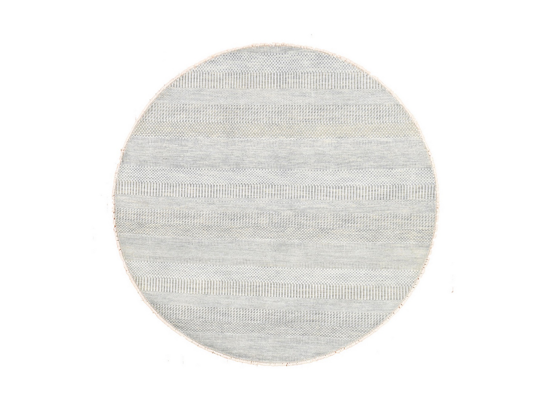6'x6' Pastel Gray, Wool and Silk, Grass Design, Modern, Tone on Tone, Hand Knotted, Round, Oriental Rug HR78696
