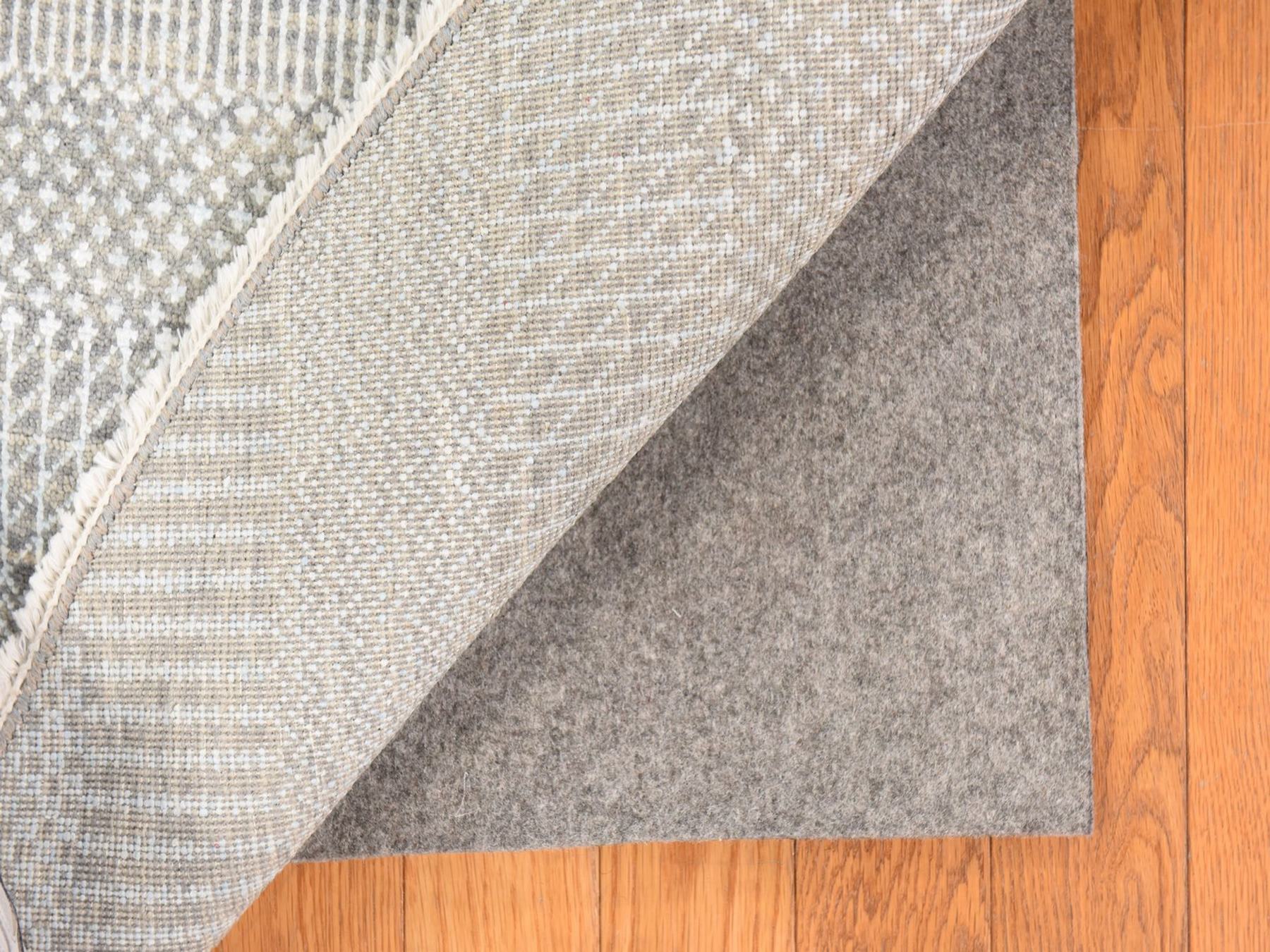 6'x6' Pastel Gray, Wool and Silk, Grass Design, Modern, Tone on Tone, Hand Knotted, Round, Oriental Rug HR78696 - Image 7
