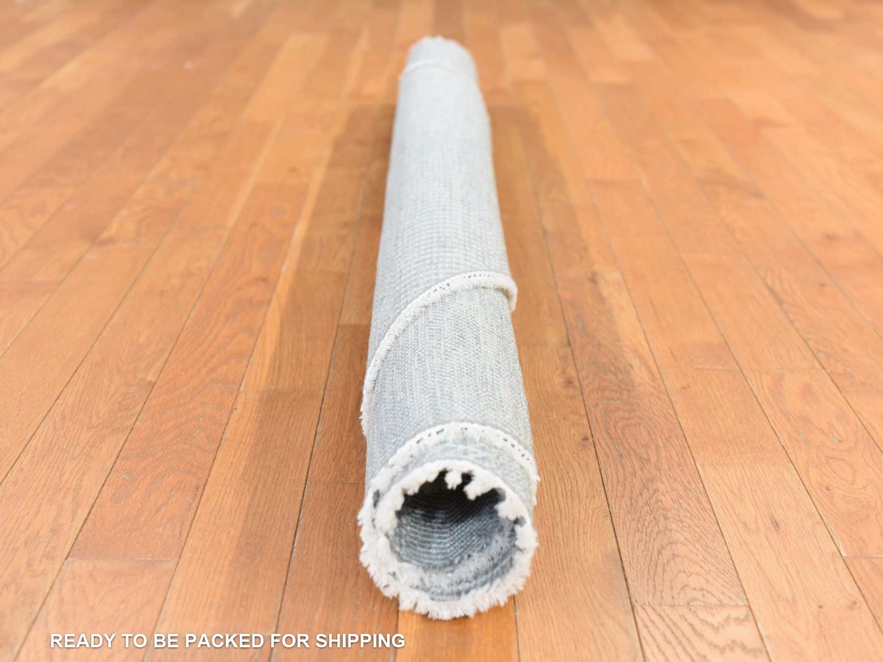 6'x6' Pastel Gray, Wool and Silk, Grass Design, Modern, Tone on Tone, Hand Knotted, Round, Oriental Rug HR78696 - Image 9