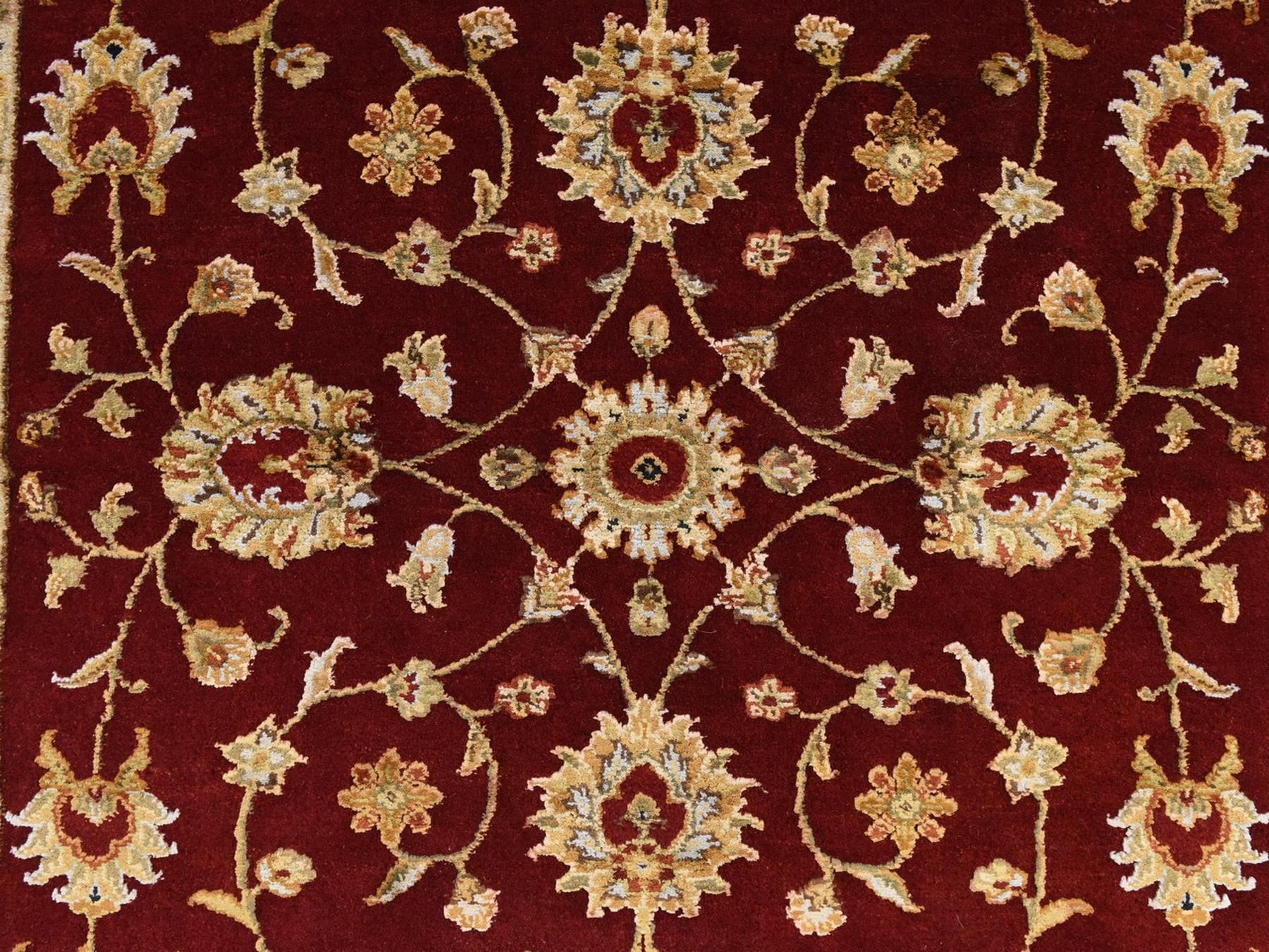 4'x6' Wine Red, Thick and Plush, Rajasthan with All Over Leaf Design, Hand Knotted, Wool and Silk, Soft Pile, Oriental Rug HR78697 - Image 4