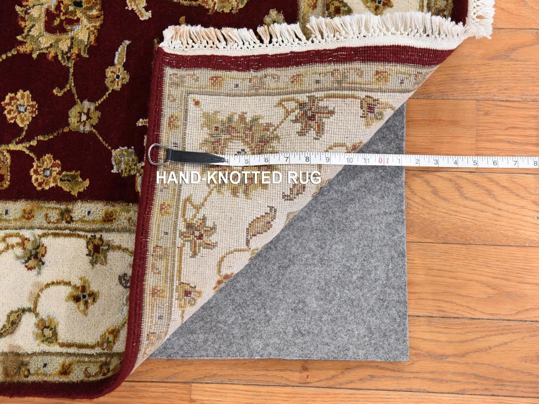 4'x6' Wine Red, Thick and Plush, Rajasthan with All Over Leaf Design, Hand Knotted, Wool and Silk, Soft Pile, Oriental Rug HR78697 - Image 5