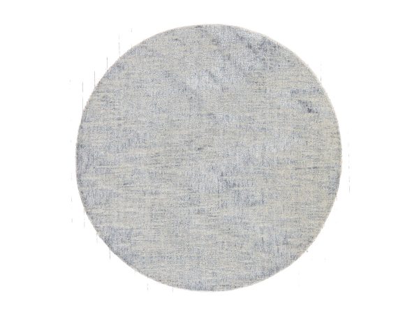 5'9"x5'9" Beige-Gray, Fine Jacquard, Hand Loomed, Modern Design, Wool and Art Silk, Round, Oriental Rug HR78700