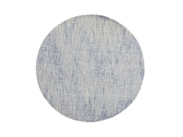 5'9"x5'9" Beige-Gray, Fine Jacquard, Hand Loomed, Modern Design, Wool and Art Silk, Round, Oriental Rug HR78701