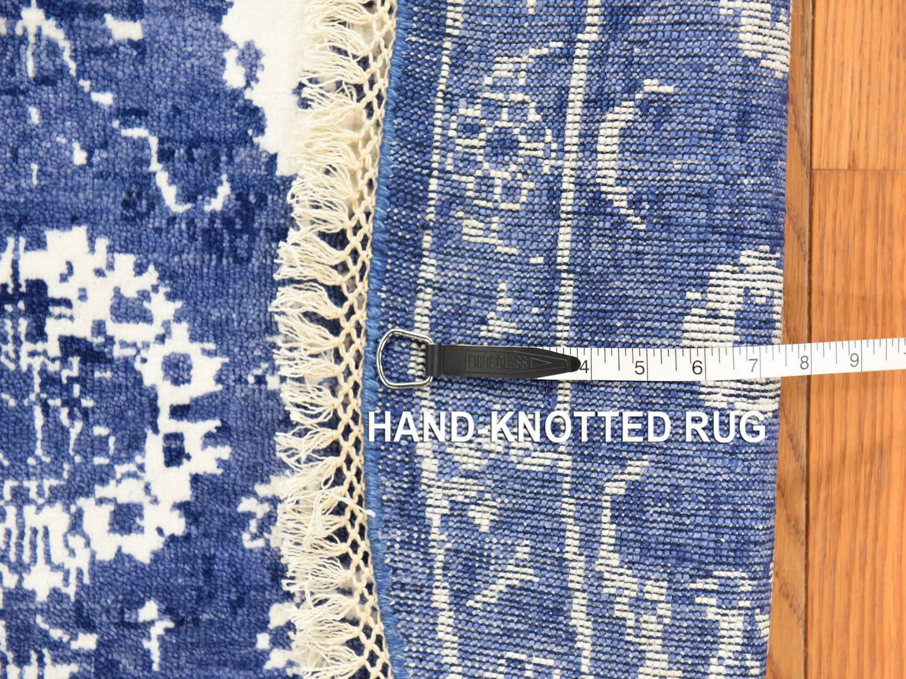 6'2"x6'2" Berry Blue, Tone On Tone, Tabriz with All Over Leaf Motifs, Wool and Silk, Hand Knotted, Round, Oriental Rug HR78702 - Image 6