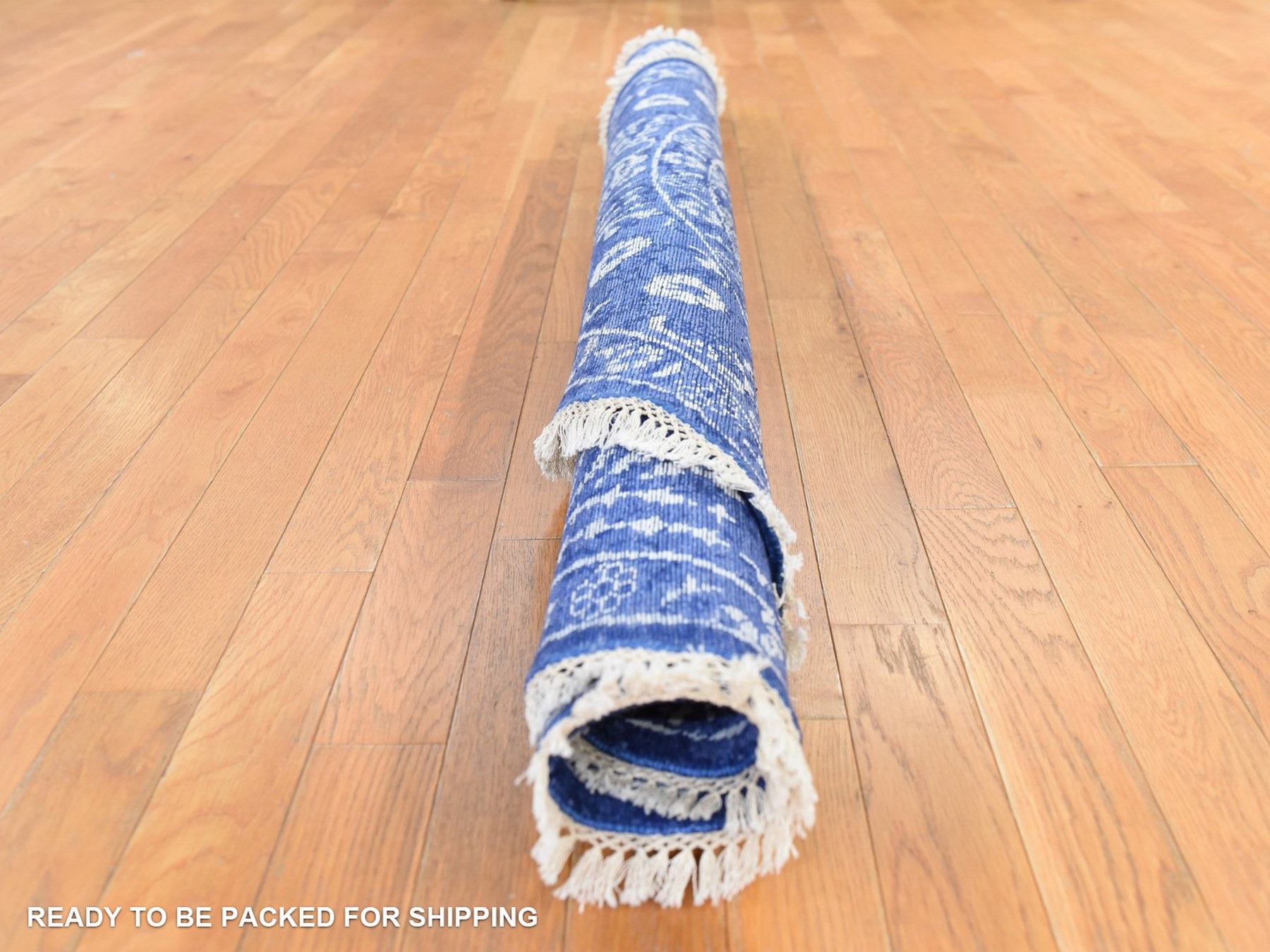 6'2"x6'2" Berry Blue, Tone On Tone, Tabriz with All Over Leaf Motifs, Wool and Silk, Hand Knotted, Round, Oriental Rug HR78702 - Image 9