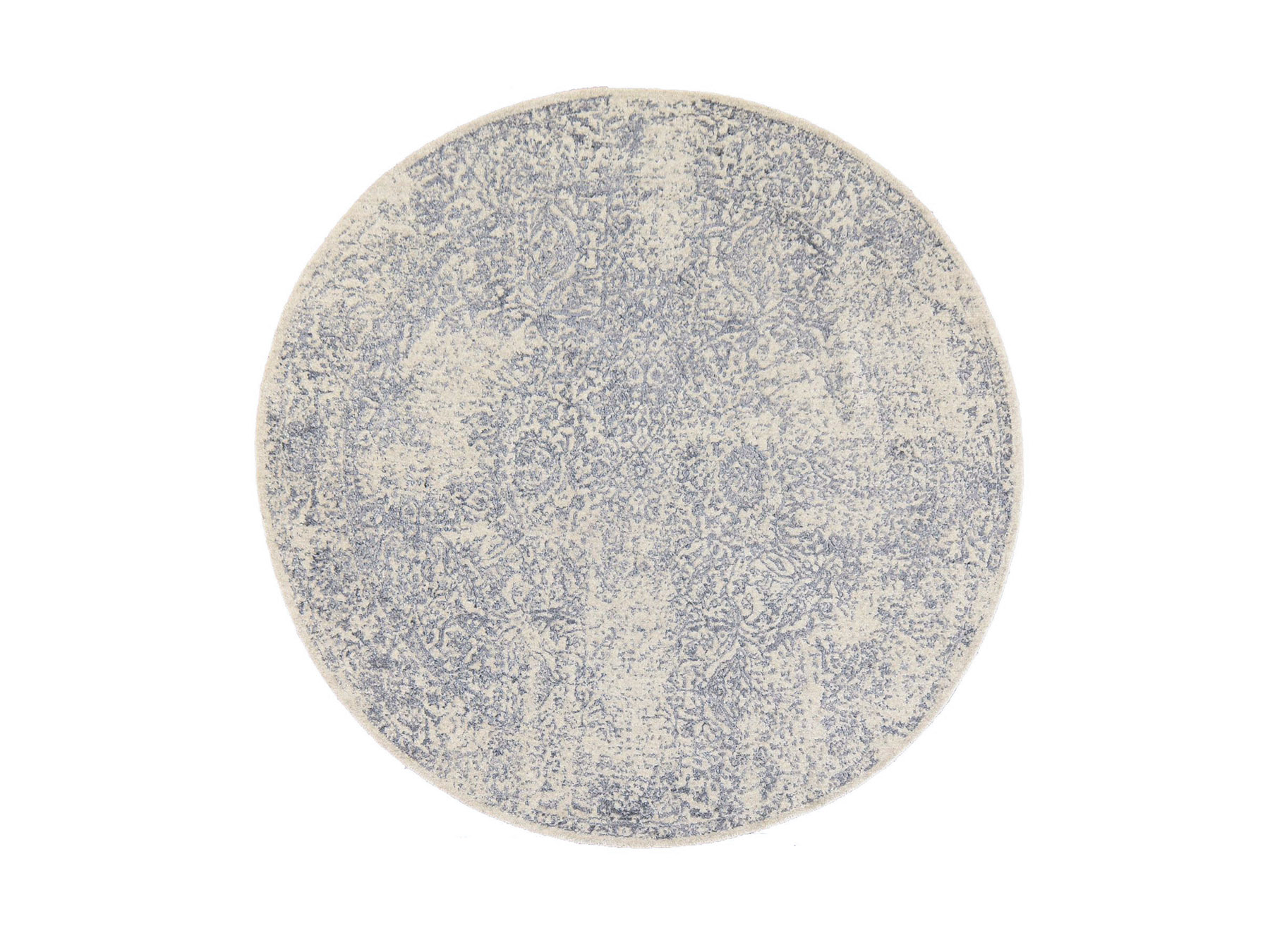 6'x6' Beige-Gray, Erased Design, Fine Jacquard, Hand Loomed, Wool and Silk, Round, Oriental Rug HR78704