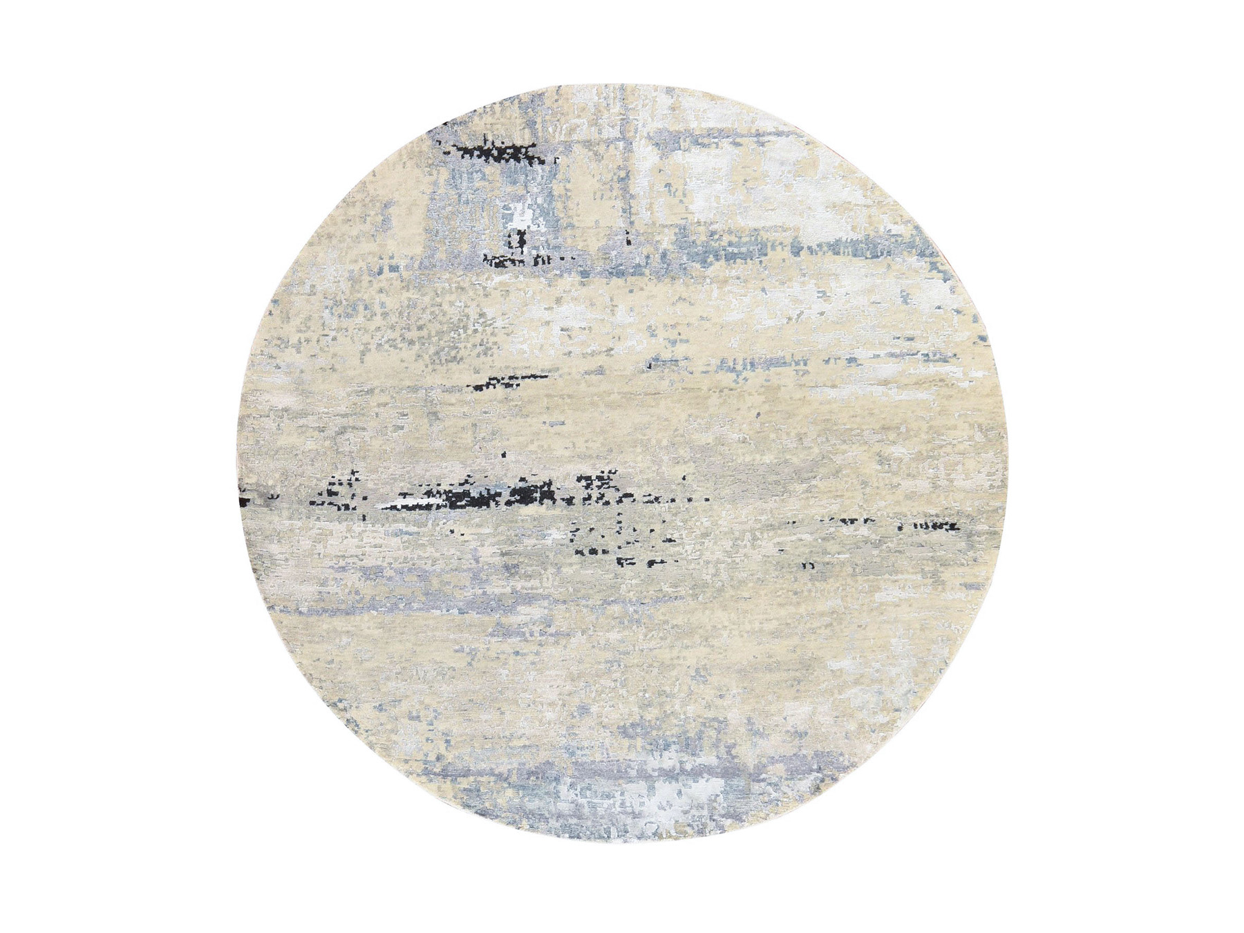 6'x6' Beige-Gray, Abstract Design, Hand Knotted, Wool & Silk, Hi-Low Pile, Round, Oriental Rug HR78705