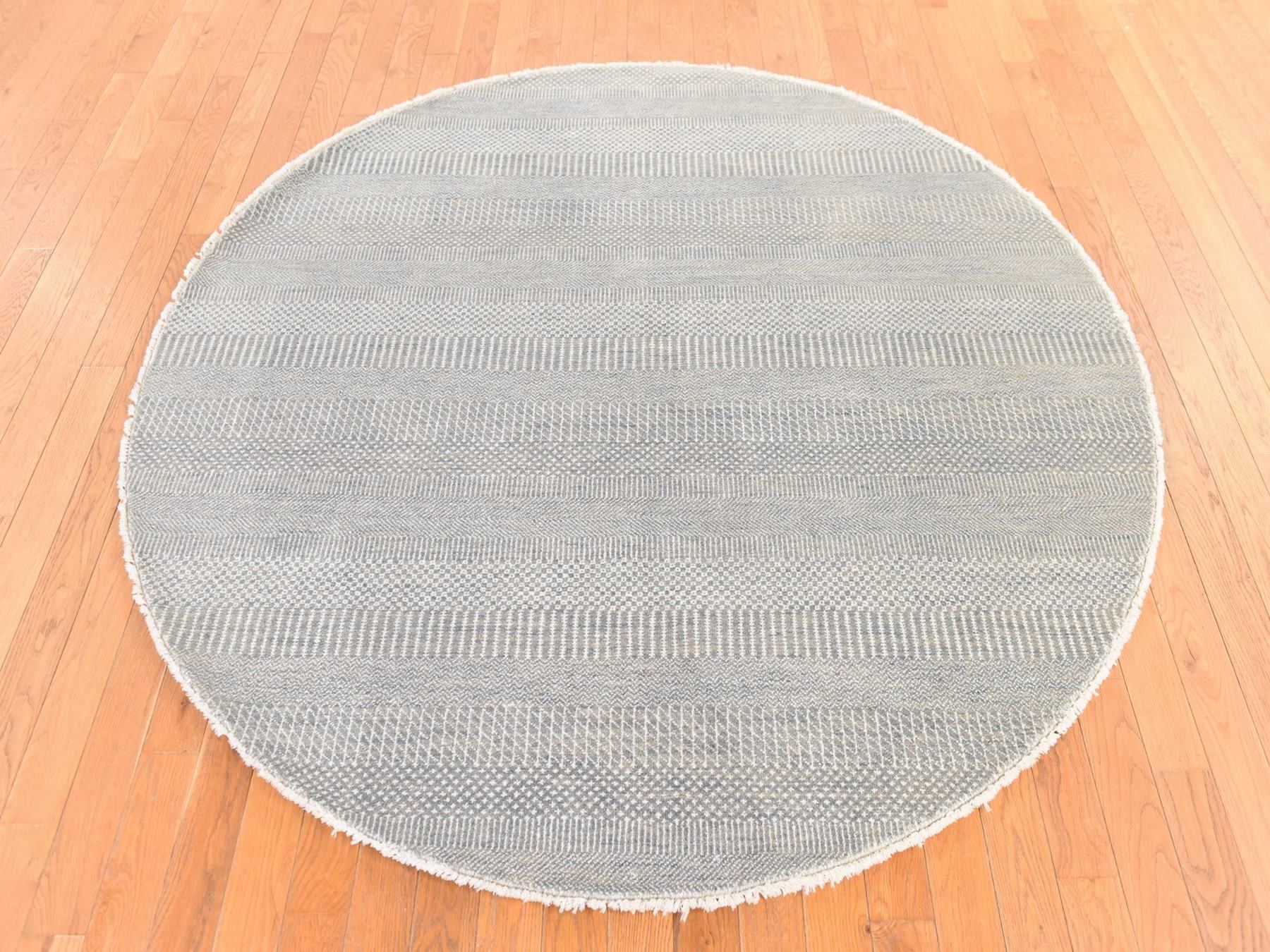 6'x6' Pastel Gray, Modern Grass Design, Tone on Tone, Wool and Silk, Hand Knotted, Round, Oriental Rug HR78708 - Image 2