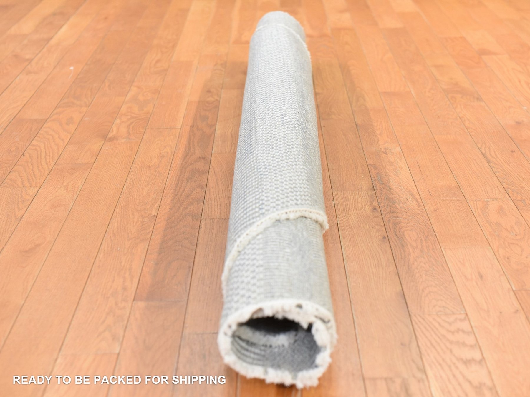 6'x6' Pastel Gray, Modern Grass Design, Tone on Tone, Wool and Silk, Hand Knotted, Round, Oriental Rug HR78708 - Image 9