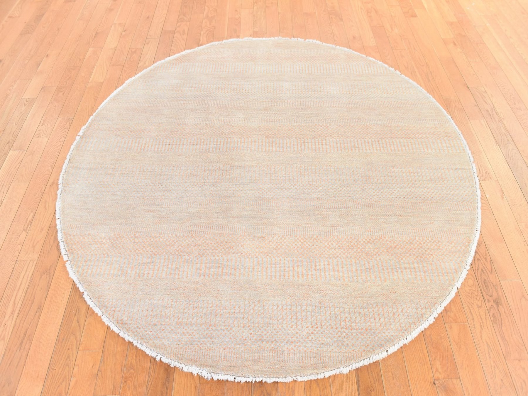 6'x6' Peach Color, Modern Grass Design, Tone on Tone, Wool and Silk, Hand Knotted, Round, Oriental Rug HR78709 - Image 2
