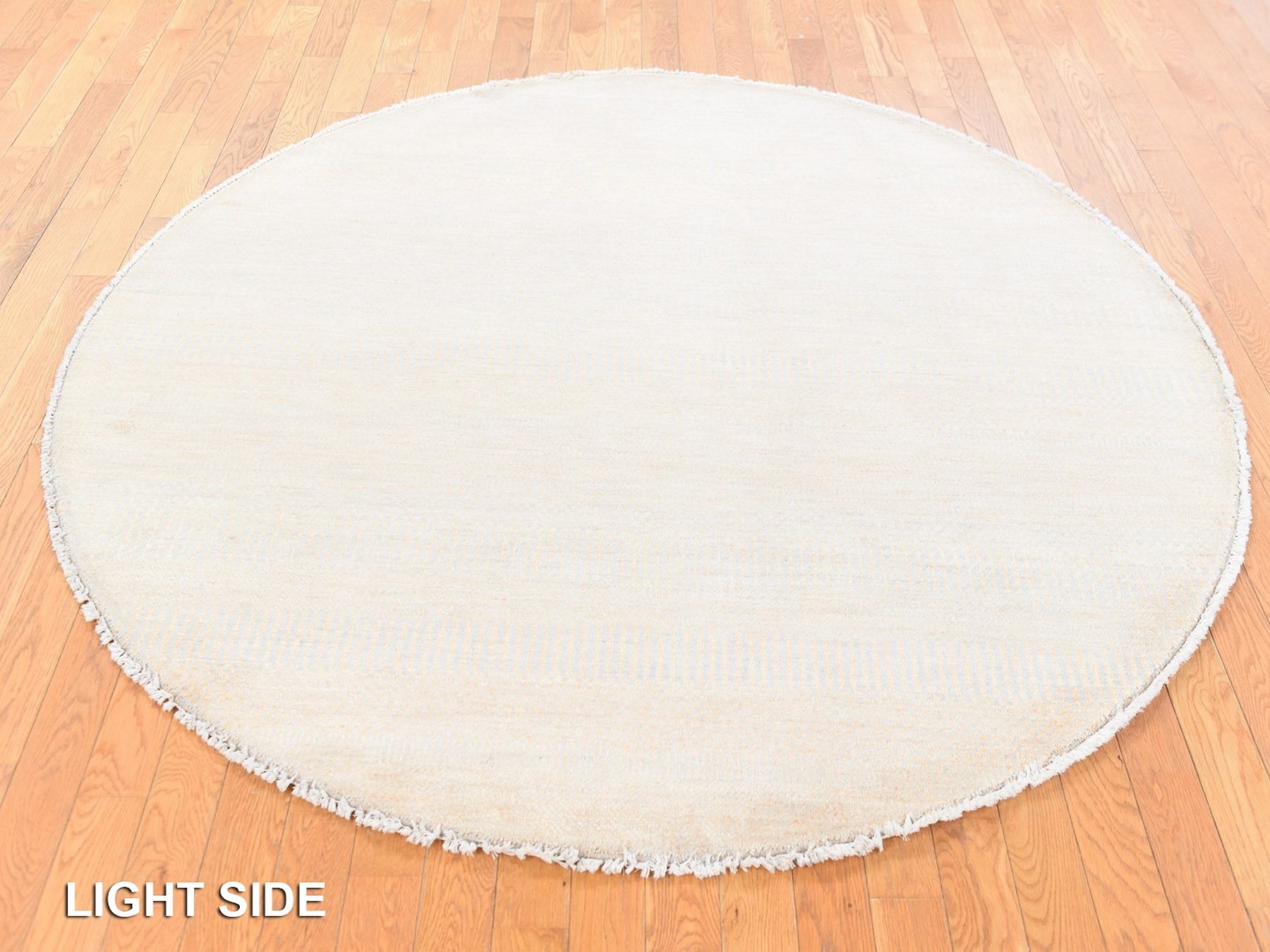 6'x6' Peach Color, Modern Grass Design, Tone on Tone, Wool and Silk, Hand Knotted, Round, Oriental Rug HR78709 - Image 3