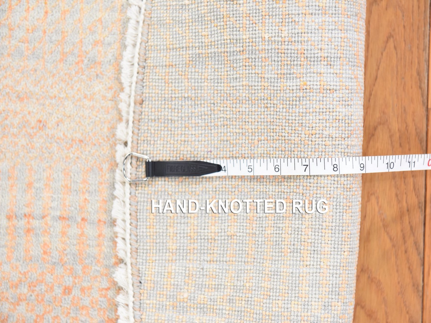6'x6' Peach Color, Modern Grass Design, Tone on Tone, Wool and Silk, Hand Knotted, Round, Oriental Rug HR78709 - Image 6