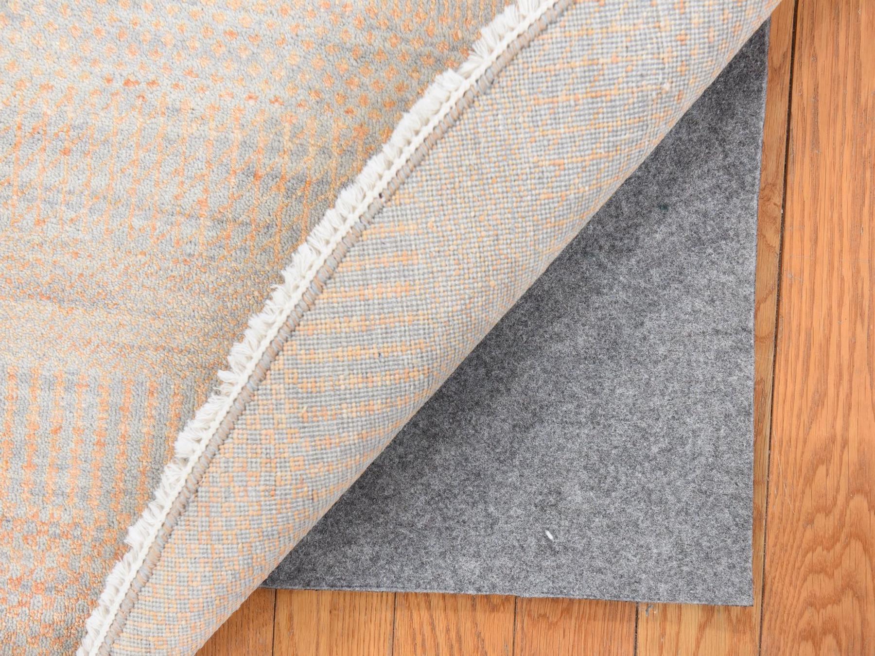 6'x6' Peach Color, Modern Grass Design, Tone on Tone, Wool and Silk, Hand Knotted, Round, Oriental Rug HR78709 - Image 7