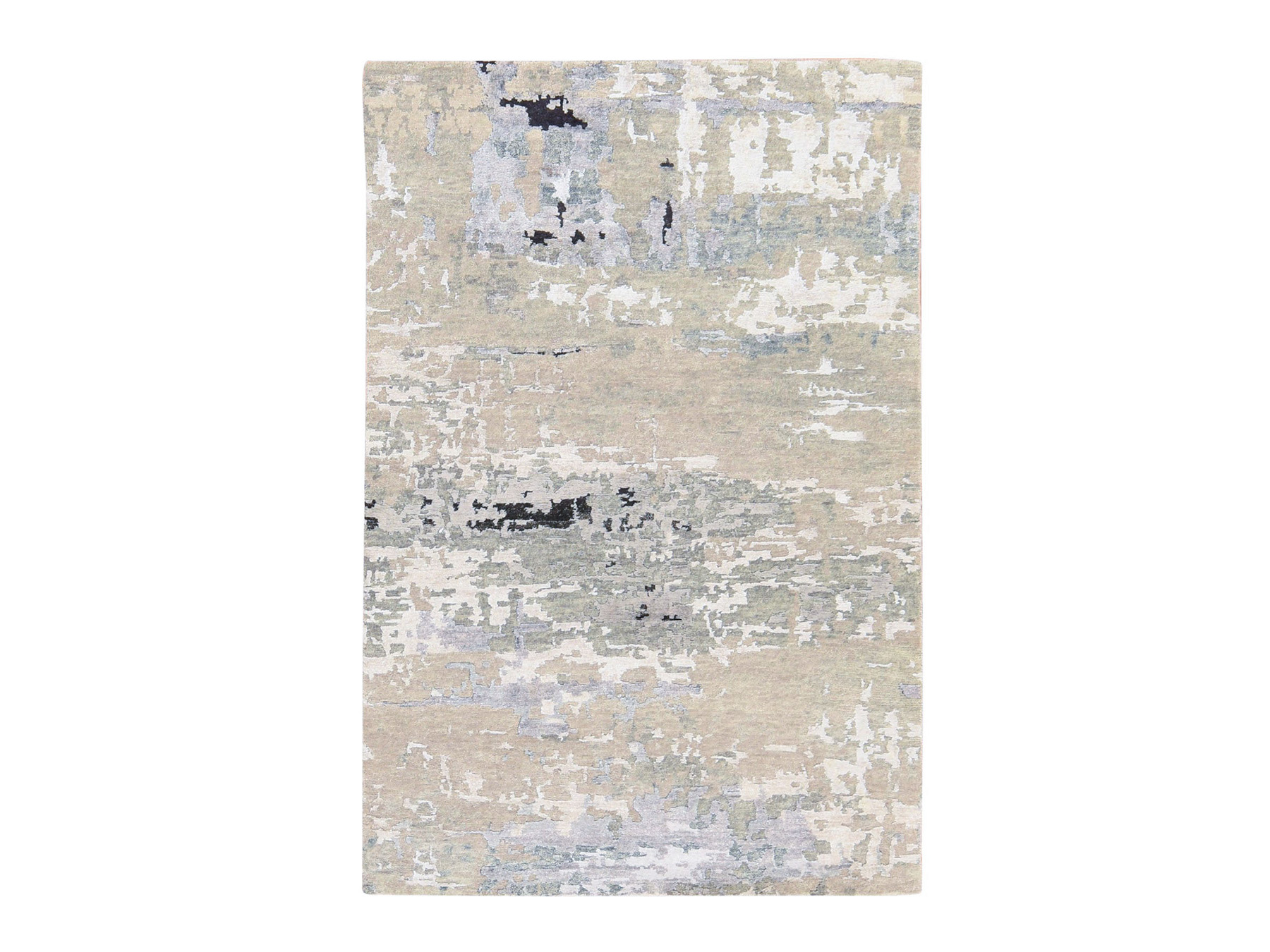 4'x6' Beige-Gray, Modern Abstract Design, Wool and Silk, Hand Knotted, Hi-Low Pile, Oriental Rug HR78711