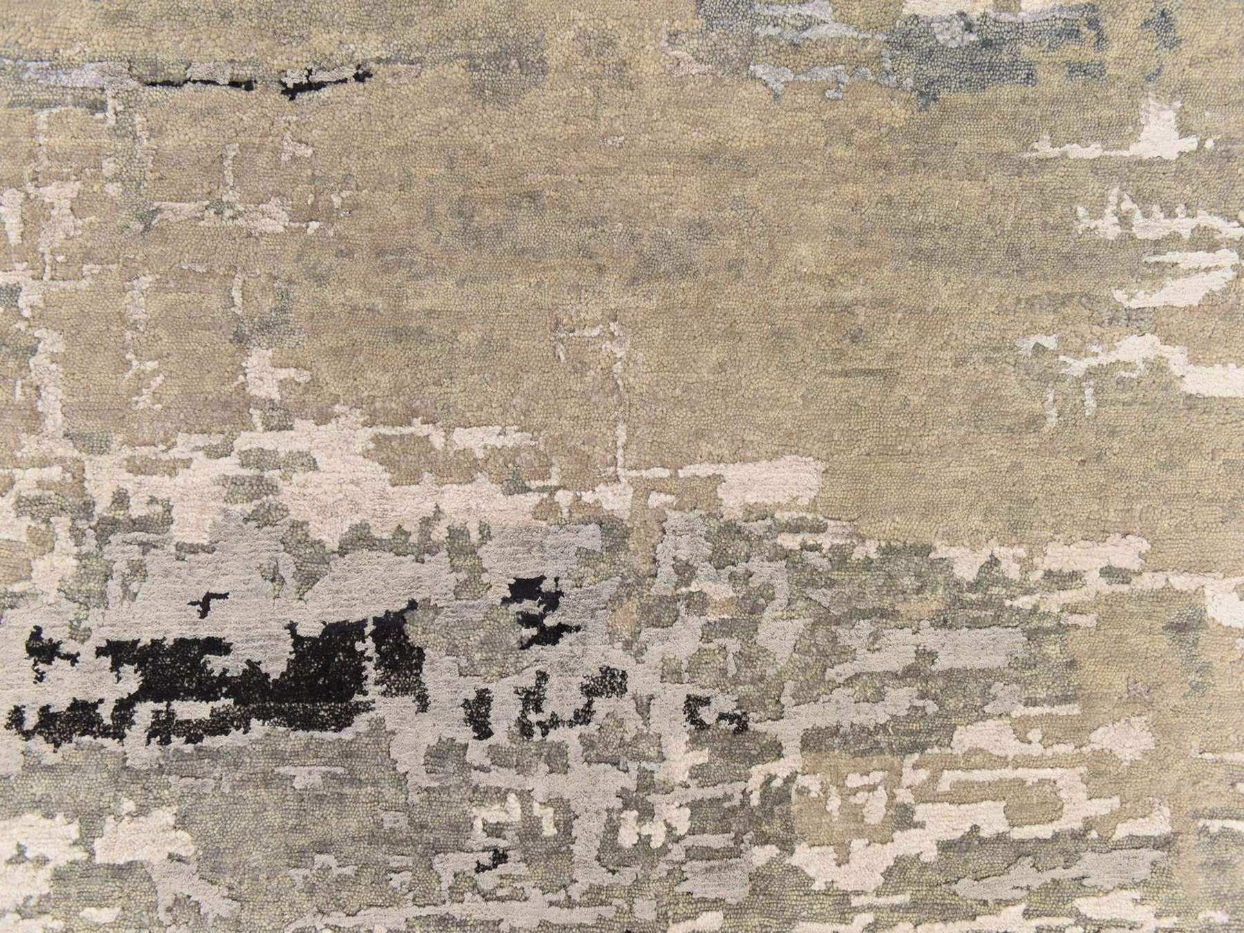 4'x6' Beige-Gray, Modern Abstract Design, Wool and Silk, Hand Knotted, Hi-Low Pile, Oriental Rug HR78711 - Image 4