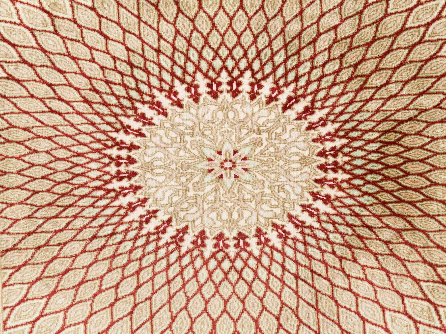 2'5"x4'2" Beige-Red, Pure Silk, New Persian Qum with Goombad Design, Signed, 600 KPSI, Hand Knotted, Mat, Oriental Rug HR78712 - Image 4