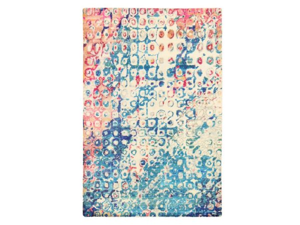 4'x6'1" Blue-Ivory, Colorful, THE PEACOCK, Sari Silk, Hand Knotted, Oriental Rug HR78717