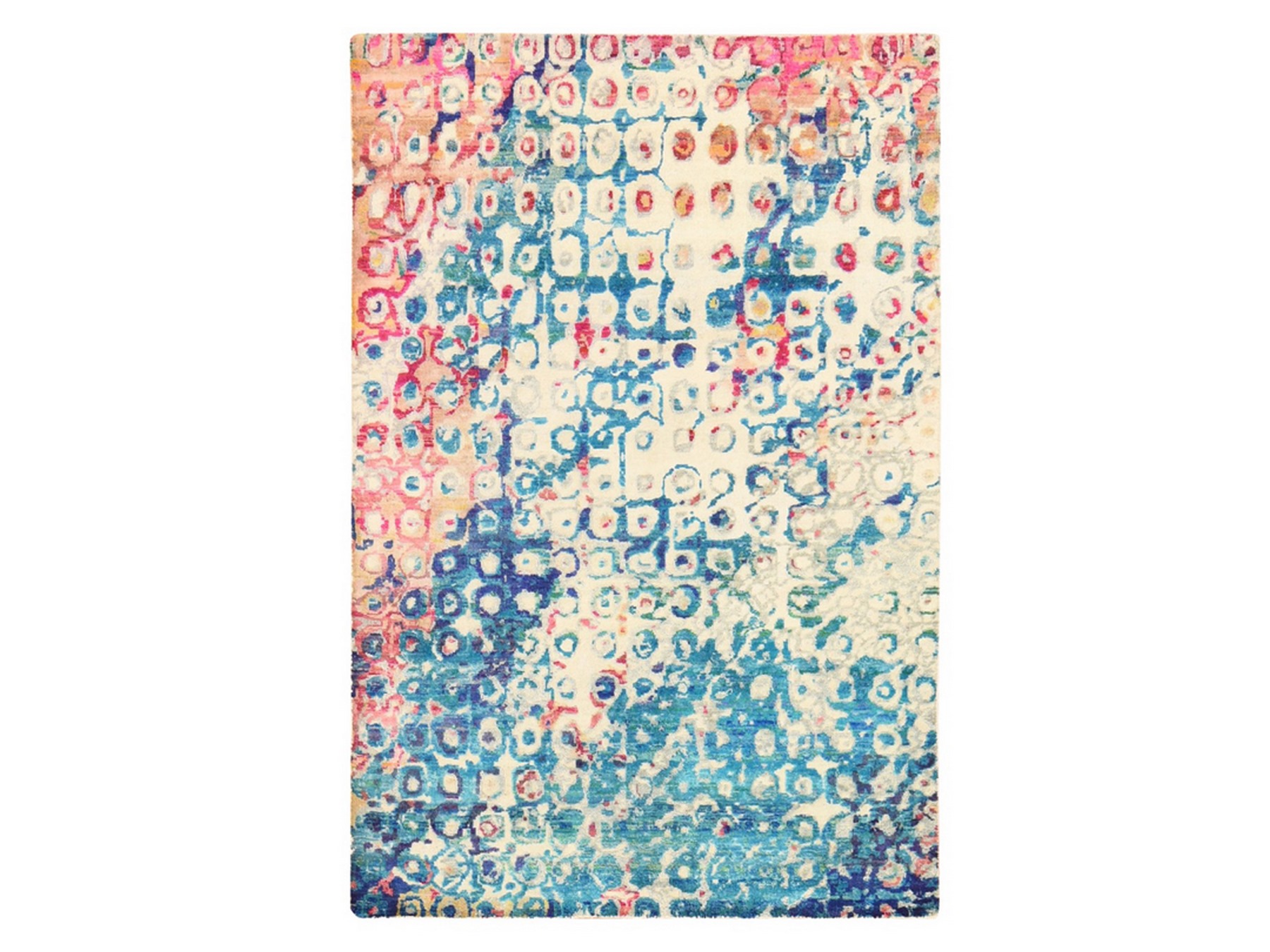 4'x6'1" Blue-Ivory, Colorful, THE PEACOCK, Sari Silk, Hand Knotted, Oriental Rug HR78717