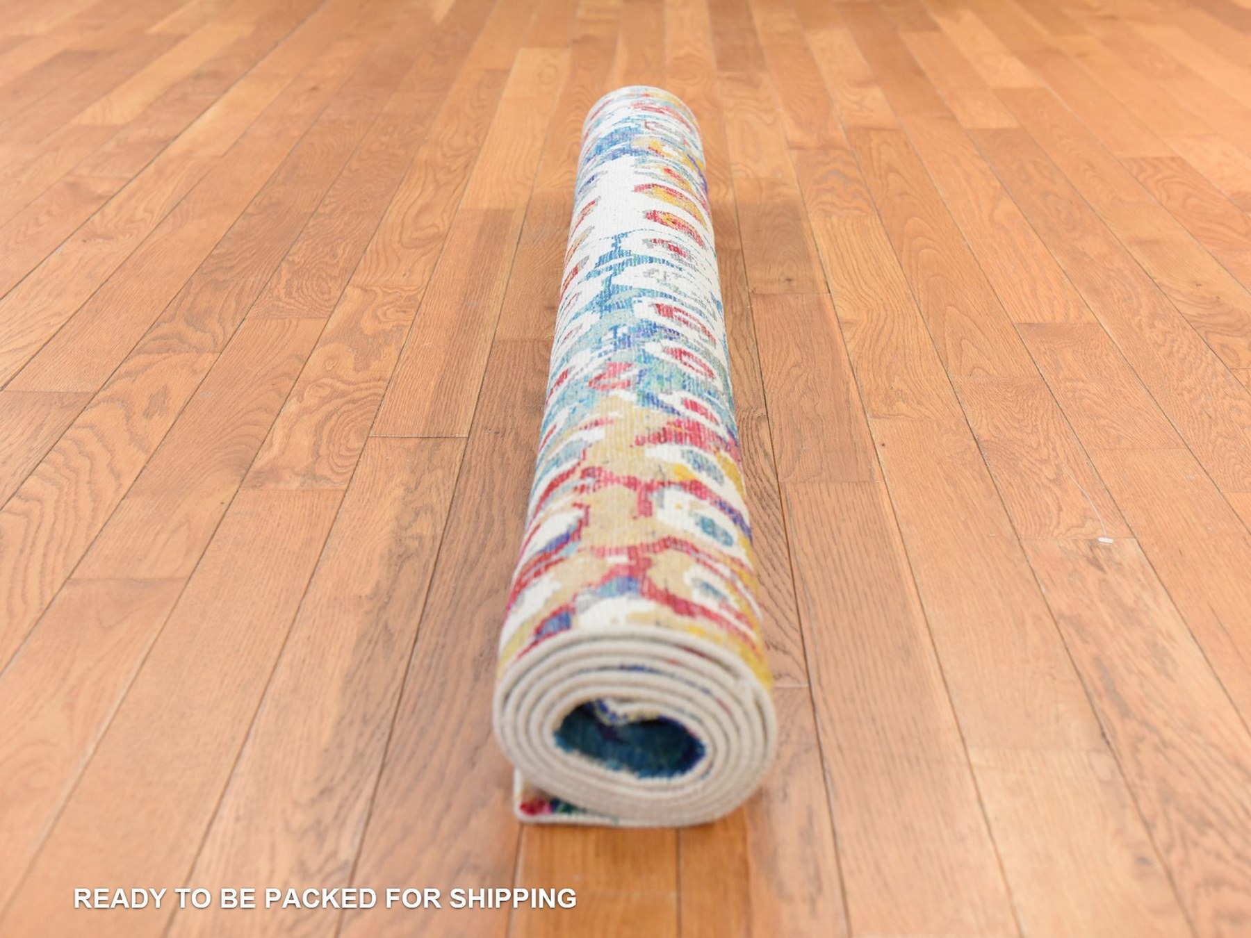 4'x6'1" Blue-Ivory, Colorful, THE PEACOCK, Sari Silk, Hand Knotted, Oriental Rug HR78717 - Image 8