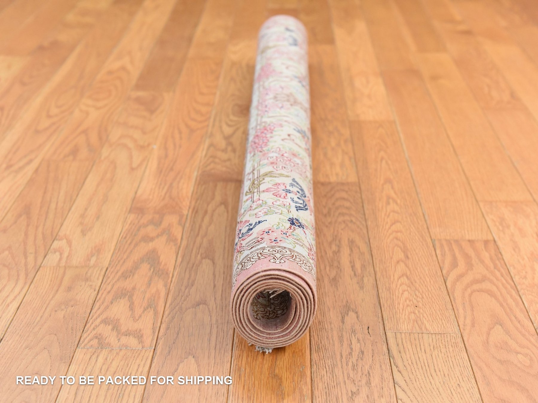 3'3"x4'10" Cream White, New Persian Ghom with Flower & Vase Design, 600 KPSI, Pure Silk, Hand Knotted, Oriental Rug HR78720 - Image 8