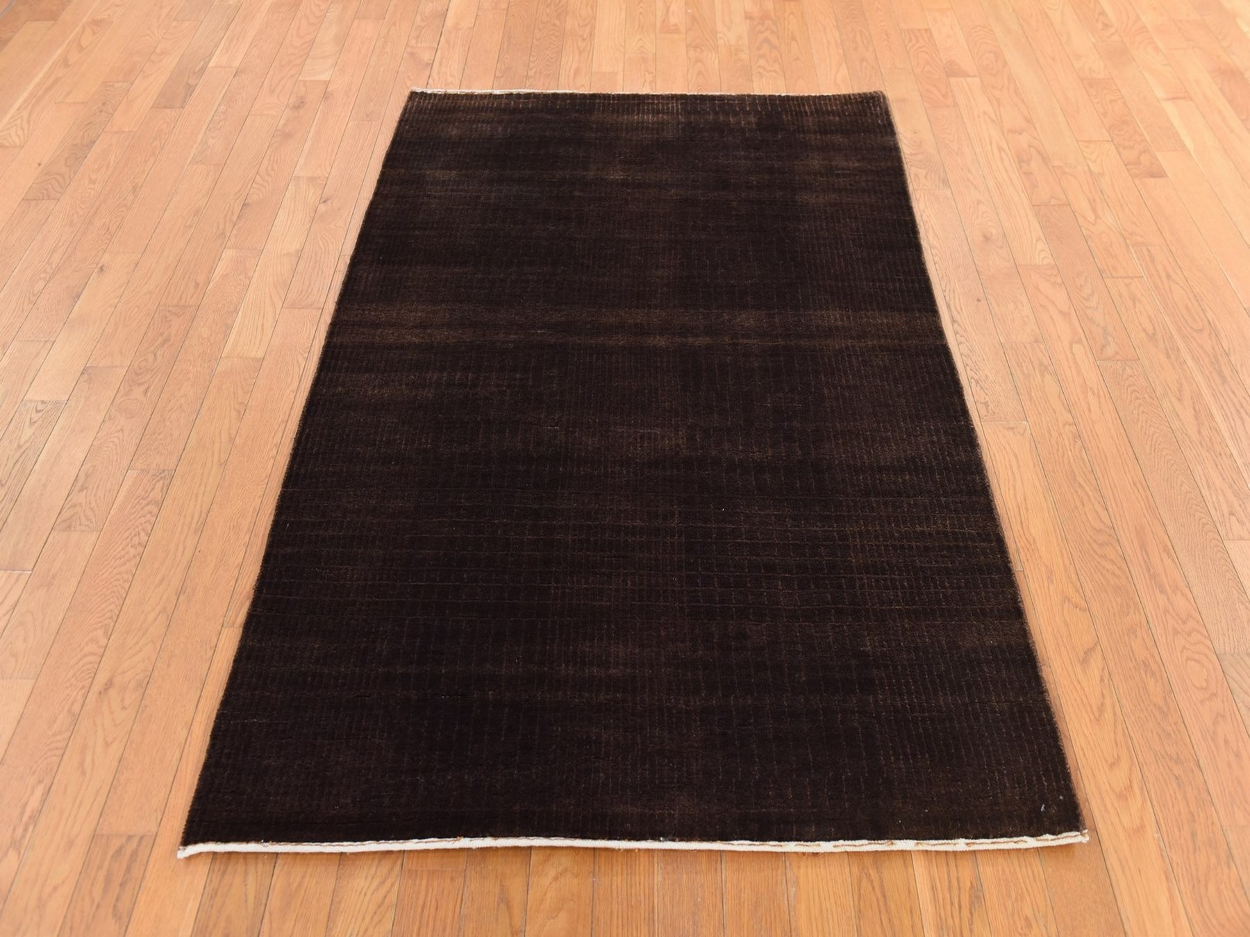 4'x6' Chocolate Brown, Nepali Weave, Modern Design, Wool and Silk, Tone on Tone, Hand Knotted, Oriental Rug HR78722 - Image 2