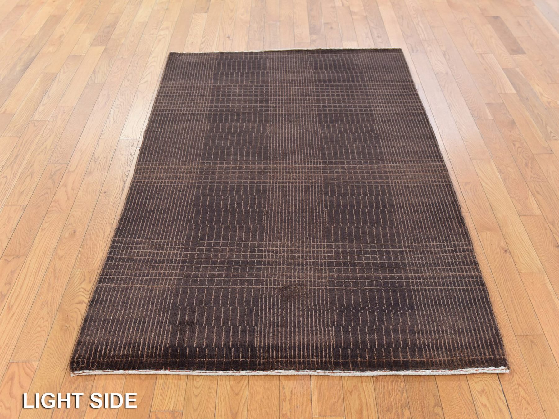 4'x6' Chocolate Brown, Nepali Weave, Modern Design, Wool and Silk, Tone on Tone, Hand Knotted, Oriental Rug HR78722 - Image 3