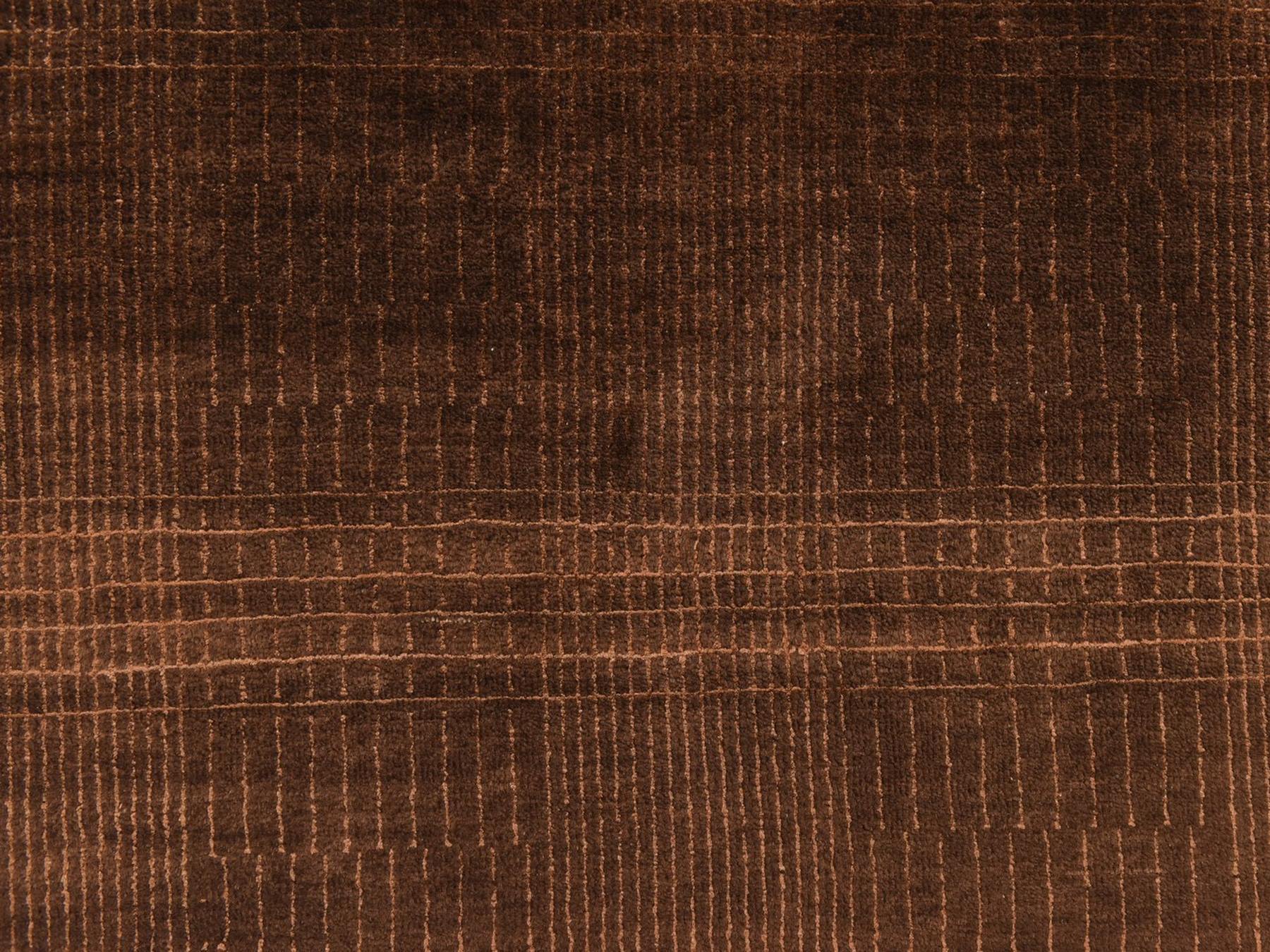 4'x6' Chocolate Brown, Nepali Weave, Modern Design, Wool and Silk, Tone on Tone, Hand Knotted, Oriental Rug HR78722 - Image 4