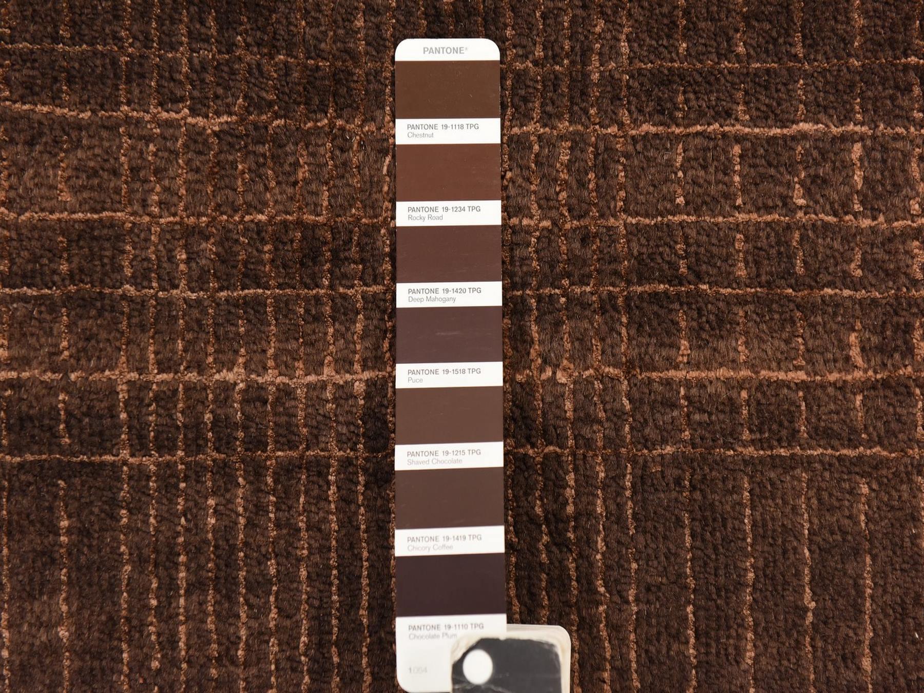 4'x6' Chocolate Brown, Nepali Weave, Modern Design, Wool and Silk, Tone on Tone, Hand Knotted, Oriental Rug HR78722 - Image 5