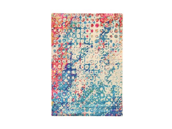 4'x6' Shades of Blue, Colorful, THE PEACOCK, Sari Silk, Hand Knotted, Oriental Rug HR78723
