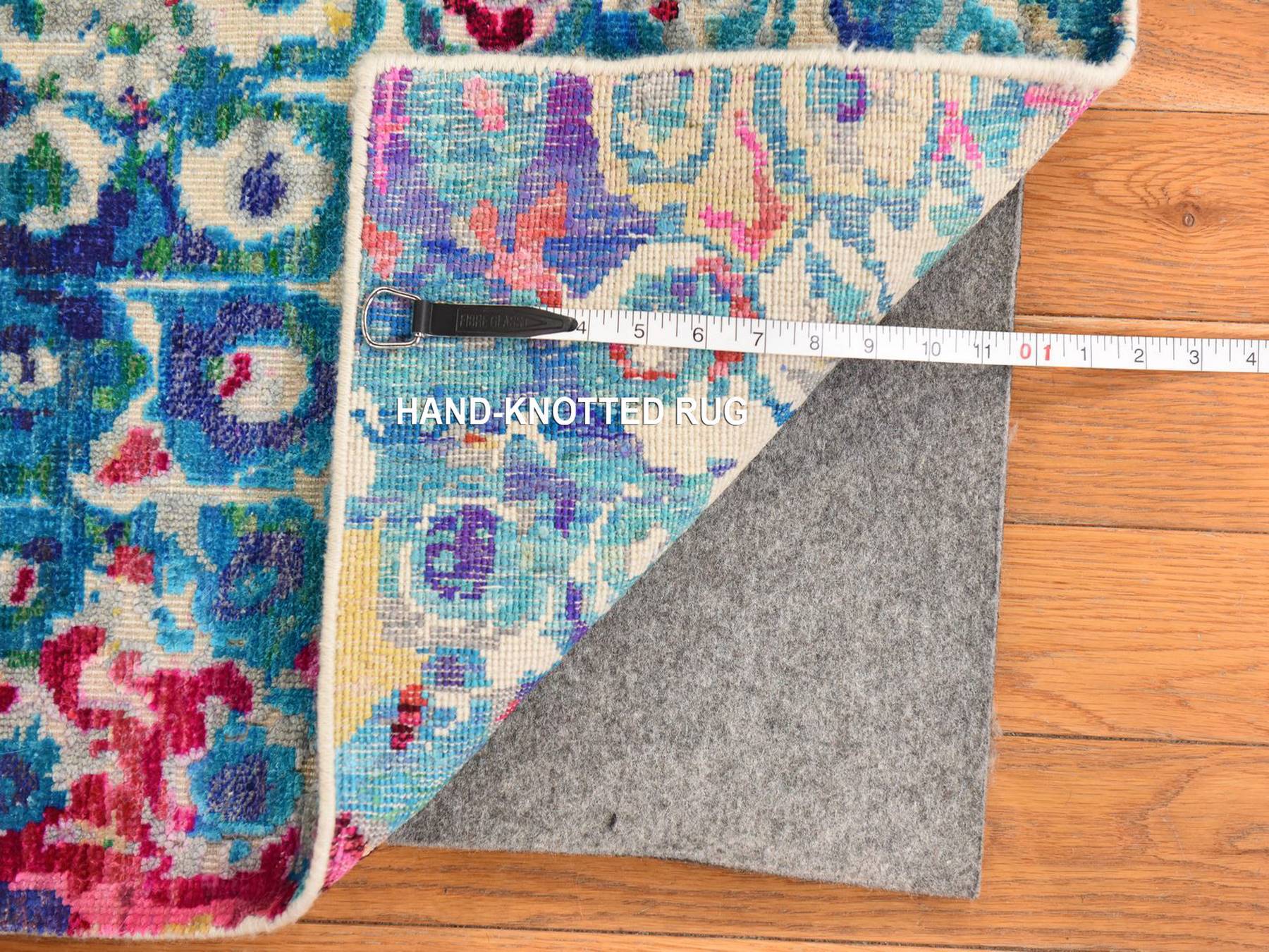 4'x6' Shades of Blue, Colorful, THE PEACOCK, Sari Silk, Hand Knotted, Oriental Rug HR78723 - Image 6