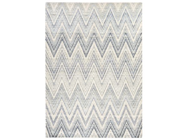 8'9"x12'2" Pastel Gray, Chevron Design, Textured Wool and Pure Silk, Hand Knotted, Oriental Rug HR78736