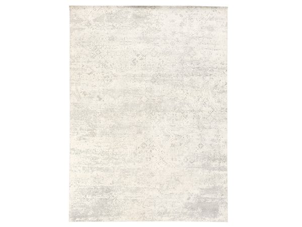 8'10"x12' Whisper White, Silk with Textured Wool, Modern, Erased Dimensional Design, Hand Knotted, Oriental Rug HR78737