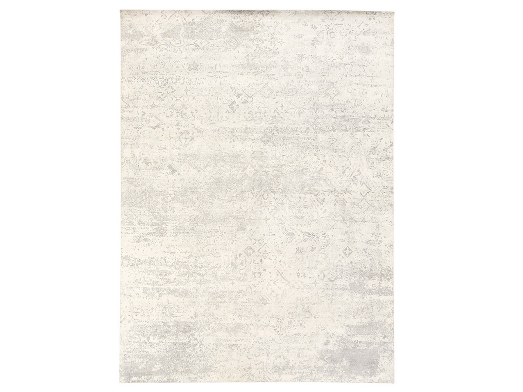 8'10"x12' Whisper White, Silk with Textured Wool, Modern, Erased Dimensional Design, Hand Knotted, Oriental Rug HR78737