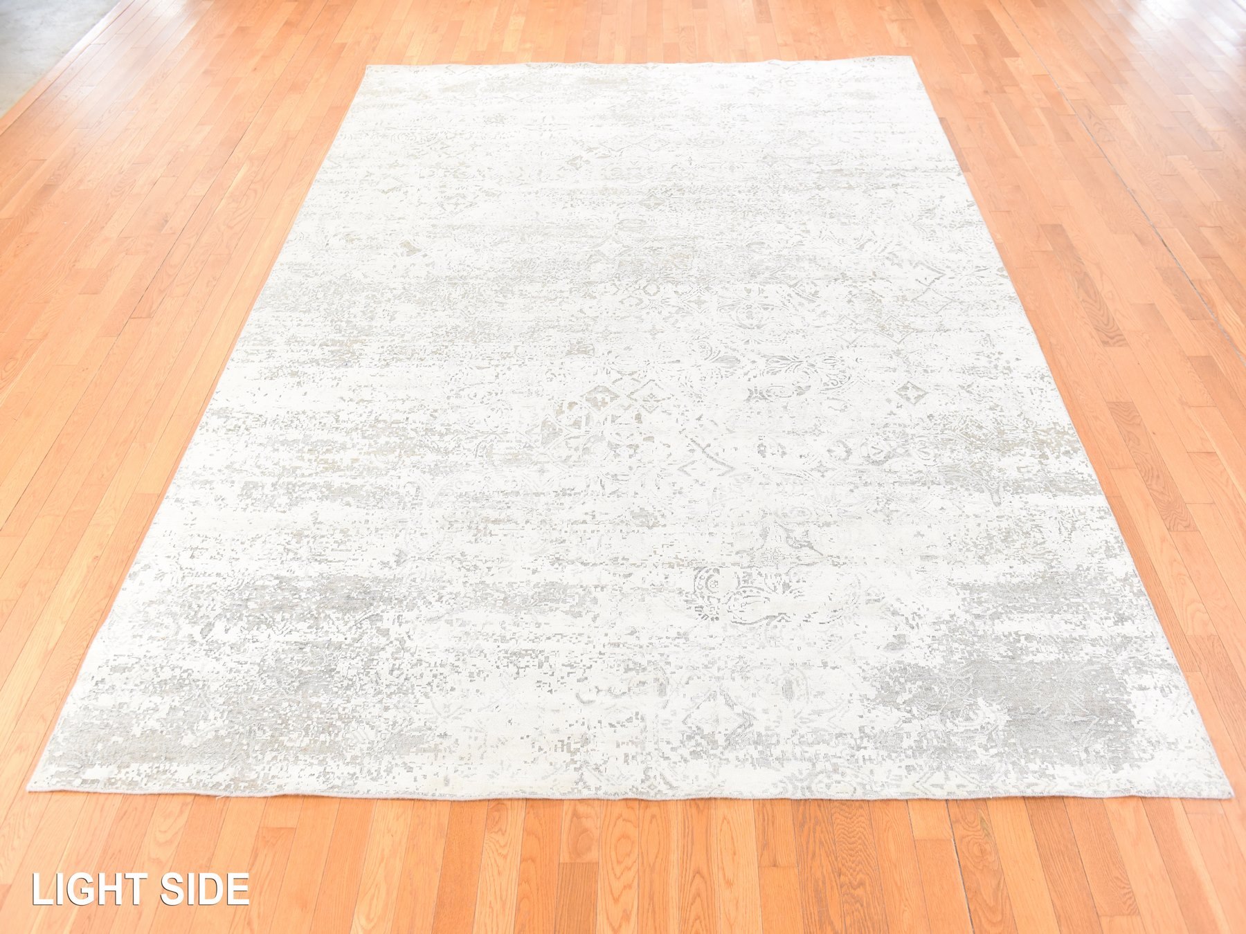 8'10"x12' Whisper White, Silk with Textured Wool, Modern, Erased Dimensional Design, Hand Knotted, Oriental Rug HR78737 - Image 3