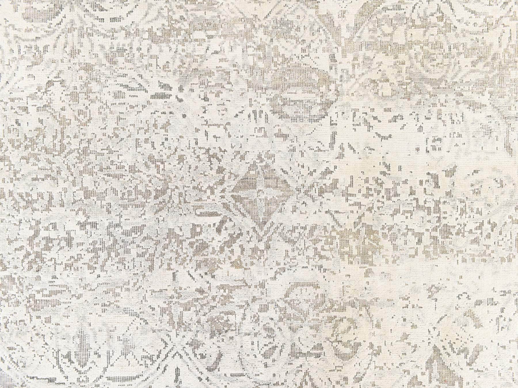 8'10"x12' Whisper White, Silk with Textured Wool, Modern, Erased Dimensional Design, Hand Knotted, Oriental Rug HR78737 - Image 5