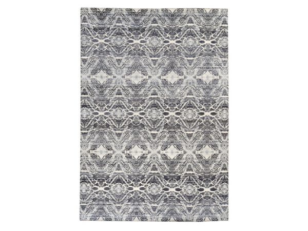8'8"x12'1" Charcoal Black, Pure Silk, Fossil Design, Textured Pile, Hand Knotted, Oriental Rug HR78739