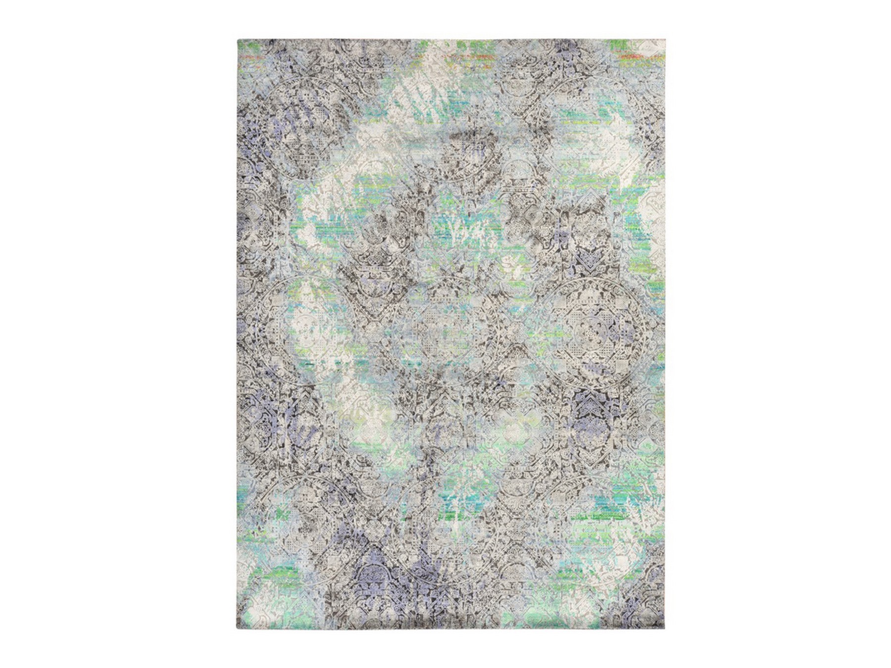 9'x12'6" Chocolate Brown with Greens, DIMINISHING COINS Design, Sari Silk with Textured Wool, Hand Knotted, Oriental Rug HR78740