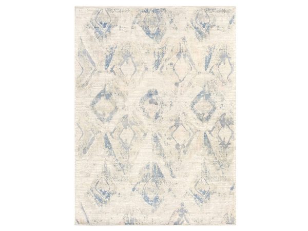 8'10"x12'1" Chiffon White with Pastel Colors, Modern Design, Large Elements Pattern, Hand Knotted, Silk with Textured Wool, Oriental Rug HR78742