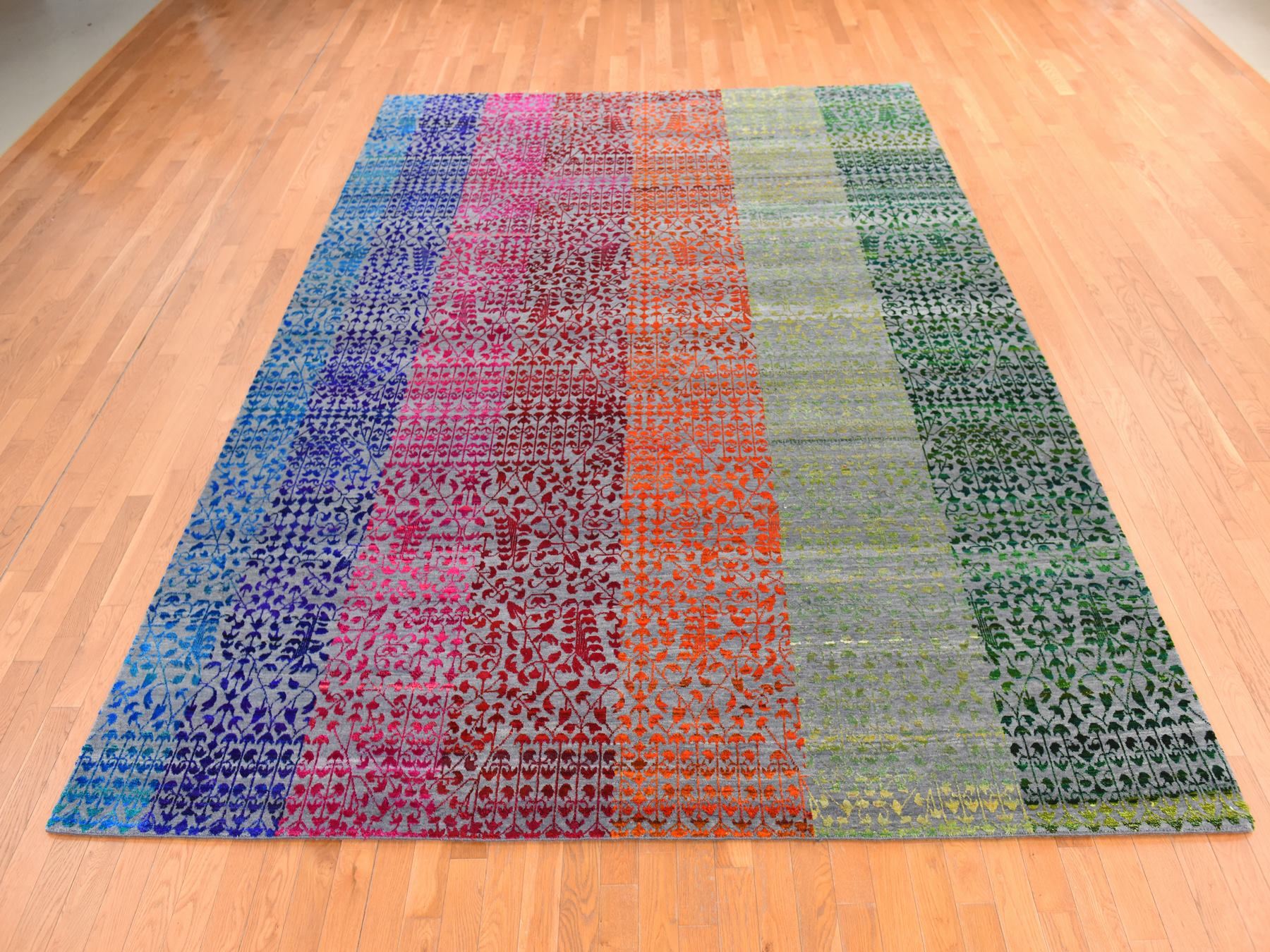 9'x12'1" Colorful, Sari Silk, Bespoken Sampler, Tone On Tone, Hand Knotted, Oriental Rug HR78744 - Image 2