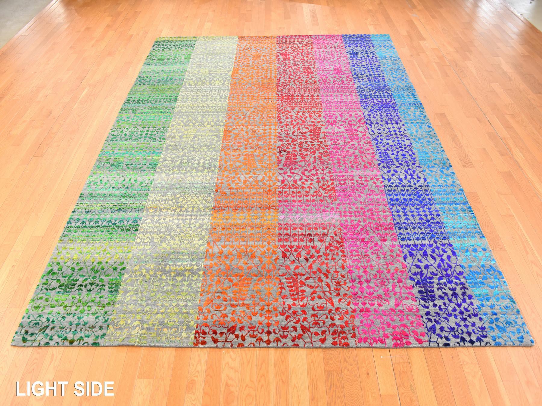 9'x12'1" Colorful, Sari Silk, Bespoken Sampler, Tone On Tone, Hand Knotted, Oriental Rug HR78744 - Image 3