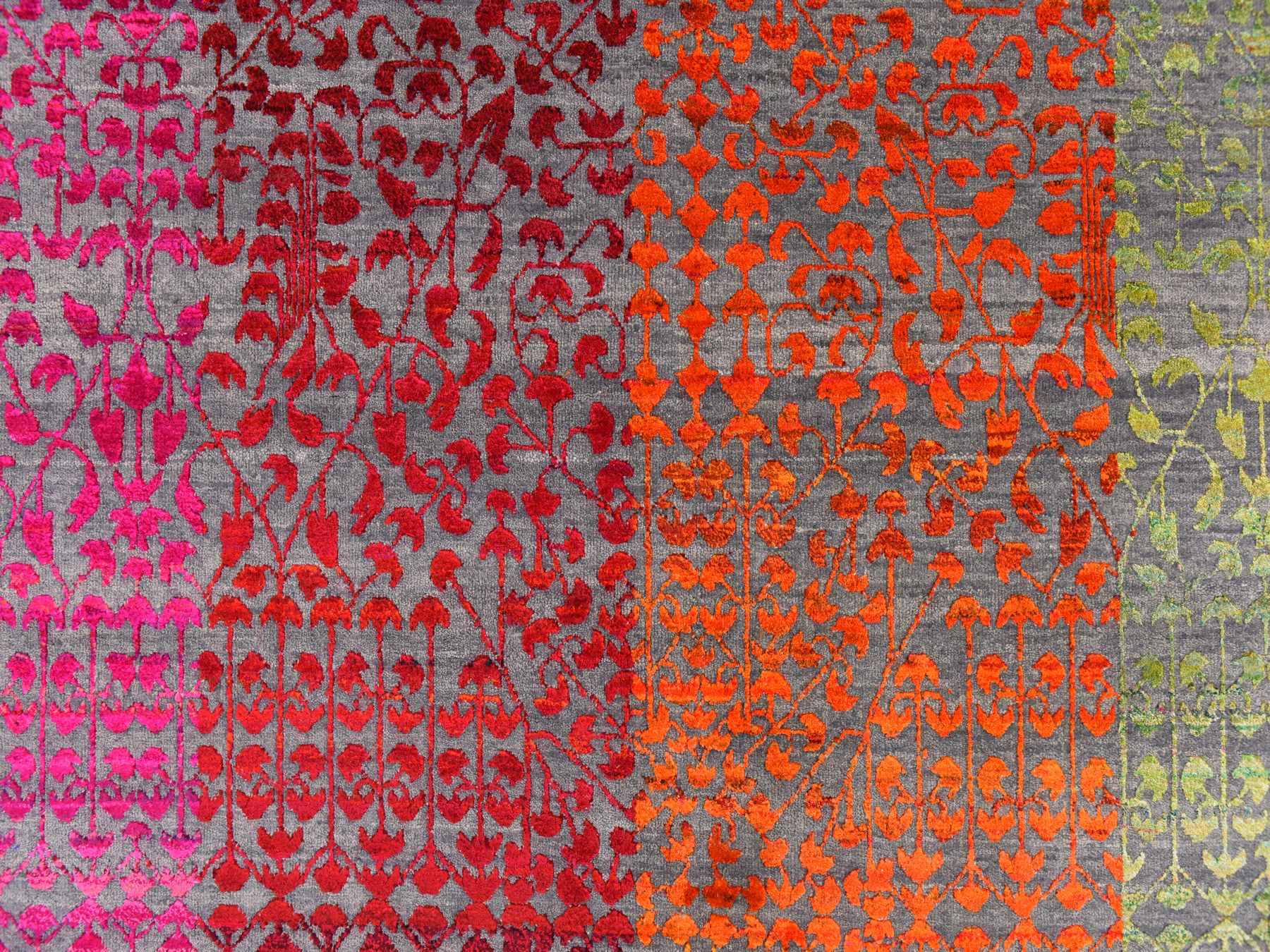 9'x12'1" Colorful, Sari Silk, Bespoken Sampler, Tone On Tone, Hand Knotted, Oriental Rug HR78744 - Image 5
