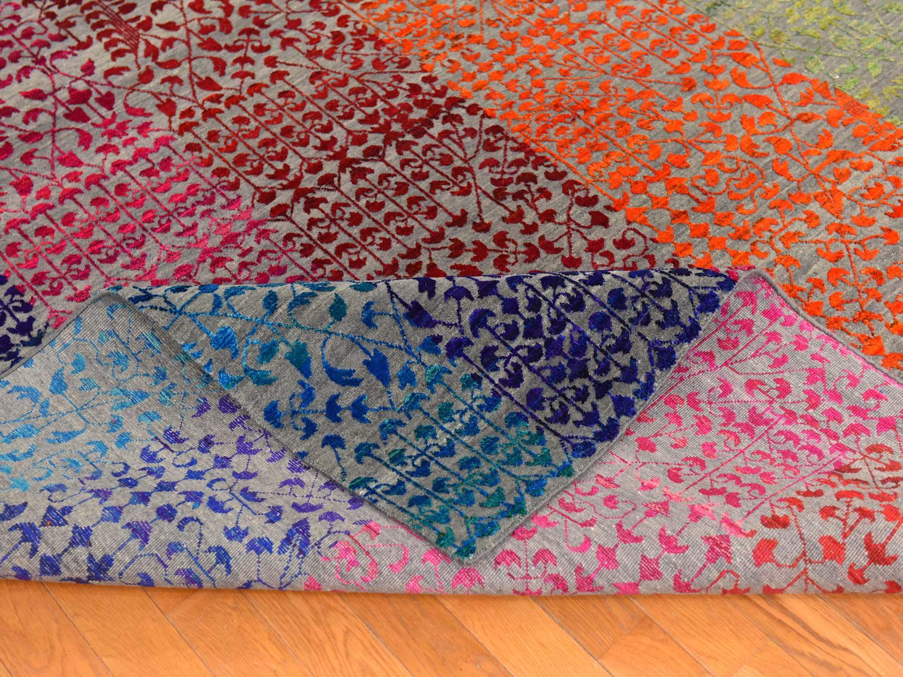 9'x12'1" Colorful, Sari Silk, Bespoken Sampler, Tone On Tone, Hand Knotted, Oriental Rug HR78744 - Image 8