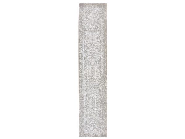 2'5"x12'2" Spanish Gray, Fine Jacquard, Hand Loomed, Modern Design, Wool and Art Silk, Runner, Oriental Rug HR78745