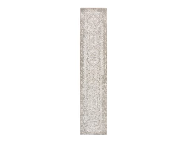 2'5"x12'1" Spanish Gray, Fine Jacquard, Hand Loomed, Modern Design, Wool and Art Silk, Runner, Oriental Rug HR78746