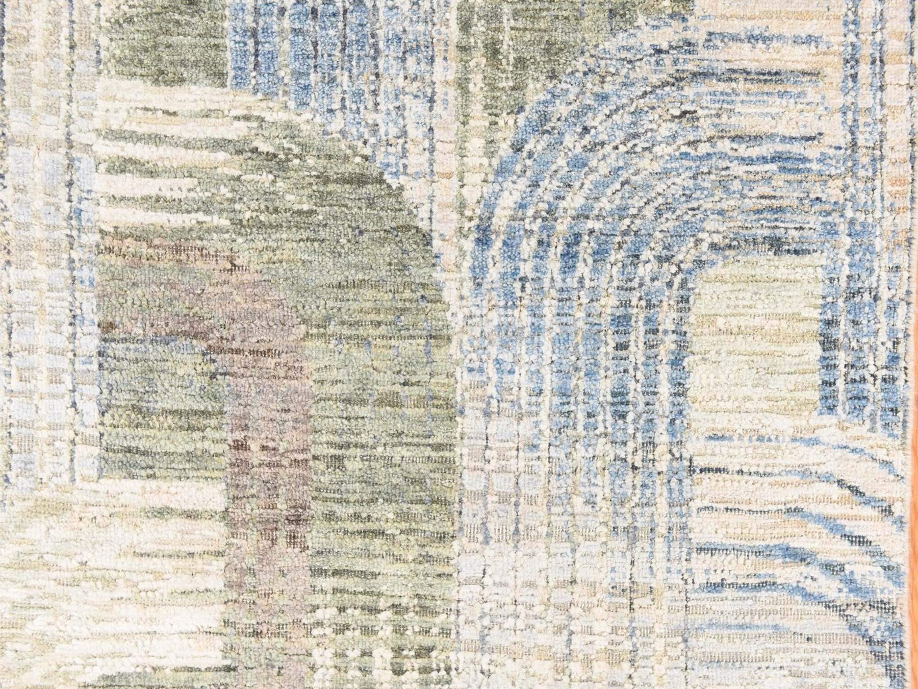 2'7"x12' Cream White, THE INTERTWINED PASSAGE, Silk with Textured Wool, Hand Knotted, Runner, Oriental Rug HR78747 - Image 4