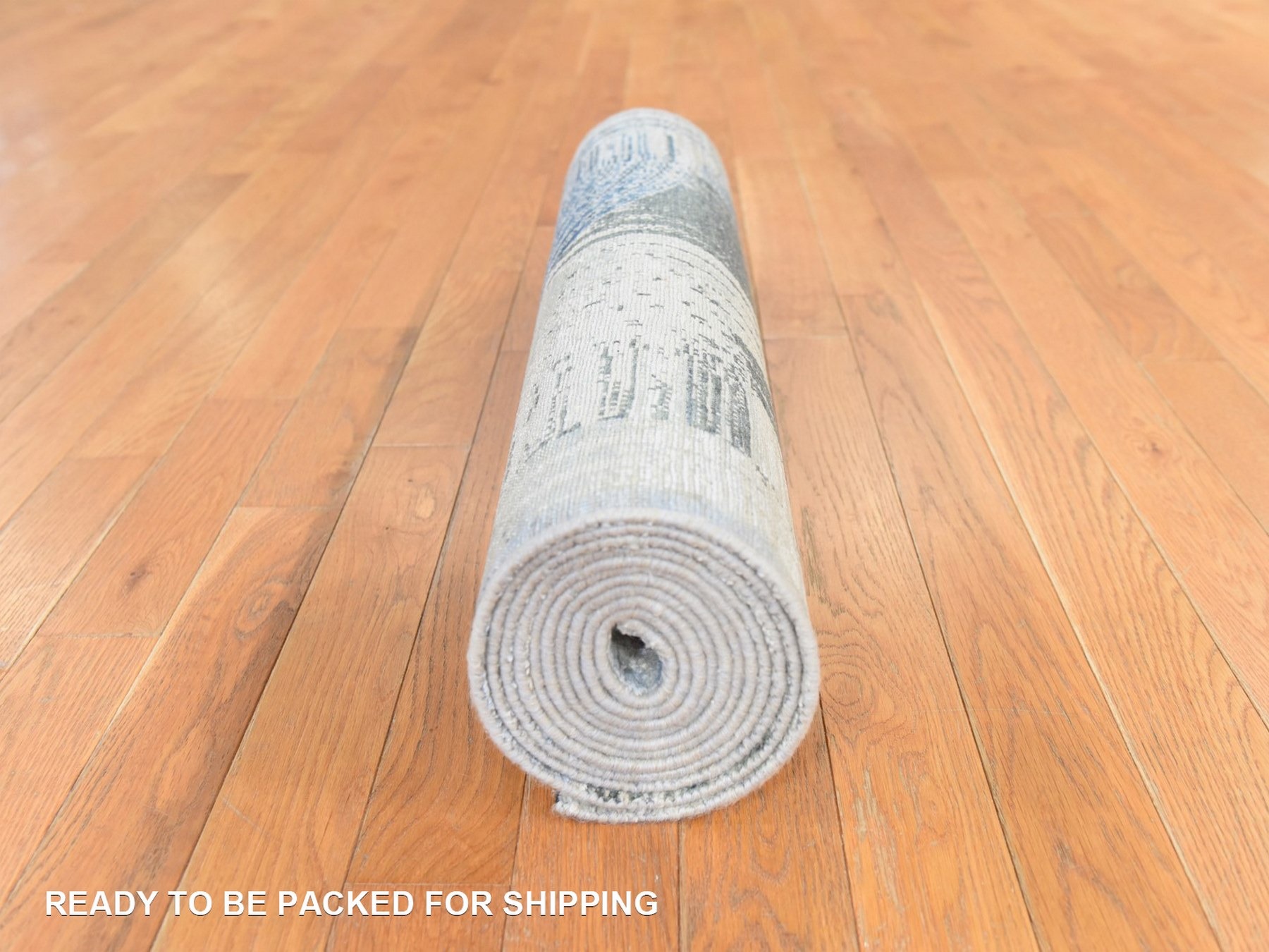 2'7"x12' Cream White, THE INTERTWINED PASSAGE, Silk with Textured Wool, Hand Knotted, Runner, Oriental Rug HR78747 - Image 8