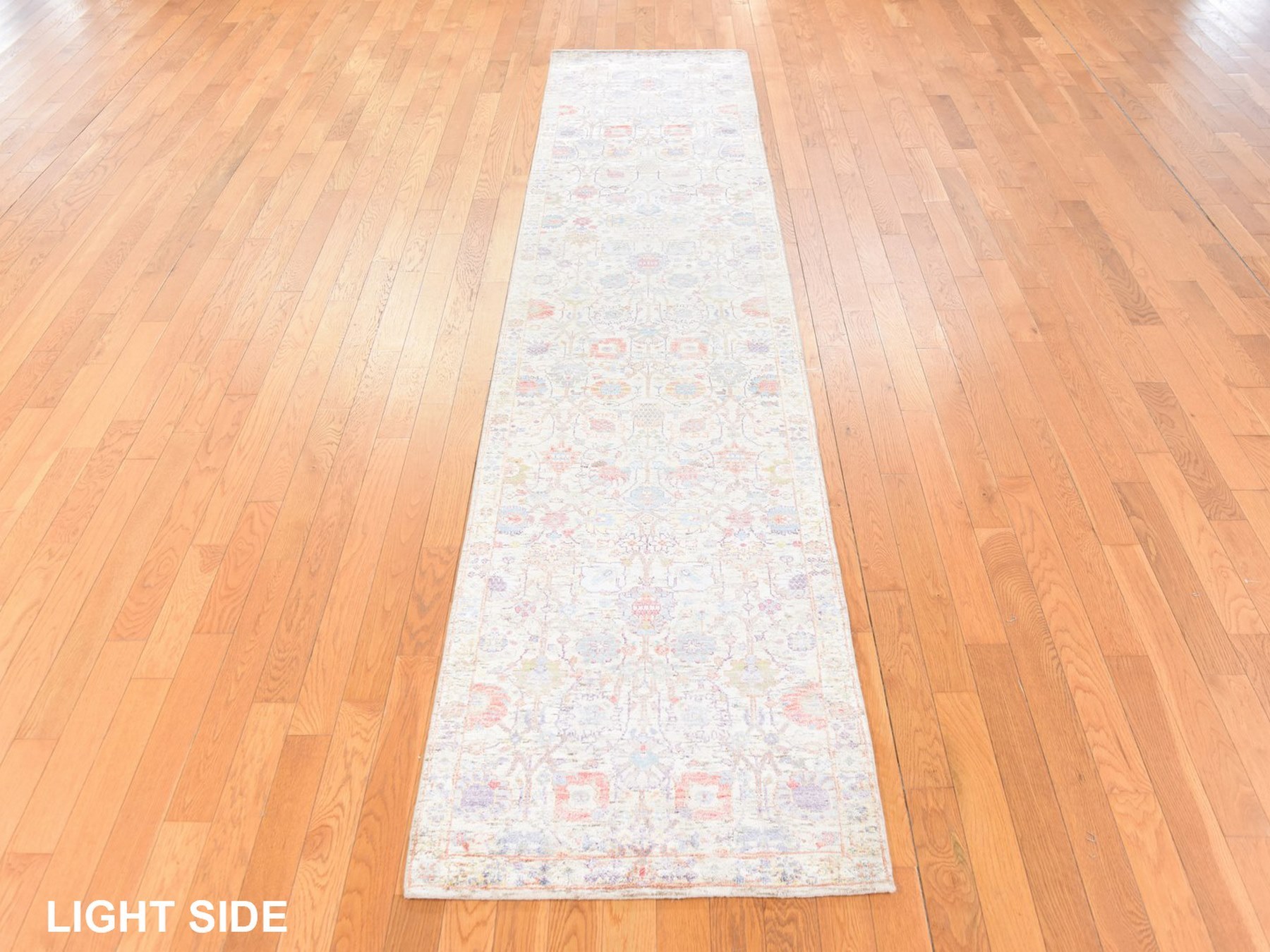 2'7"x12' Lace White, Tabriz Flower and Vase Design, Hand Knotted, Silk with Textured Wool, Plush and Lush, Runner, Oriental Rug HR78748 - Image 3